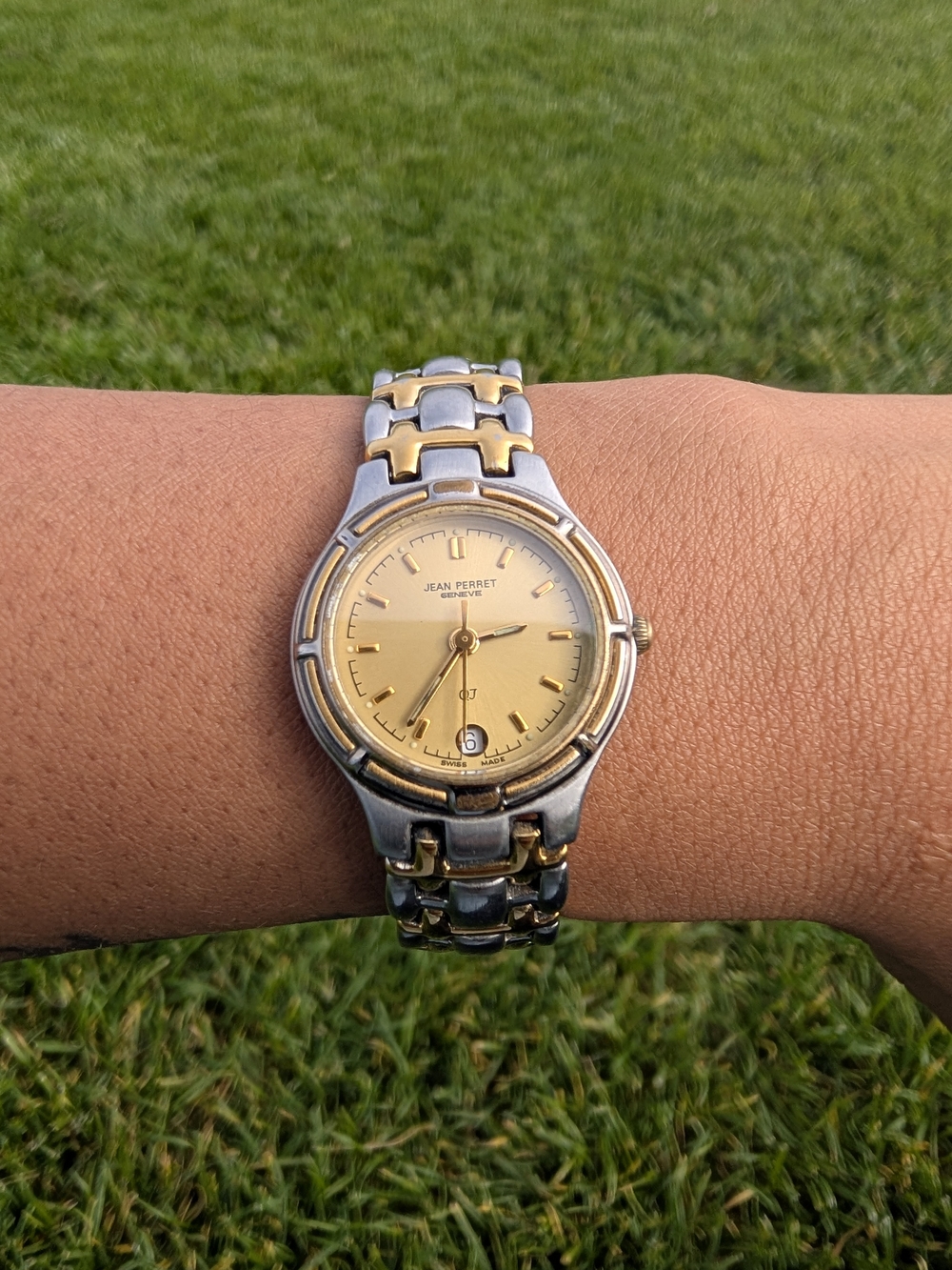 Vintage Jean Perret Geneve Swiss Quartz Watch - Two-Tone Ref 3851 Sapphire Cryst